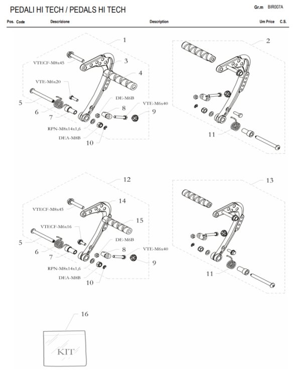 KIT PEDAL FRENO AJUSTABLE Y ACCESORIOS